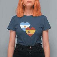 Argentina Spain Flag Two Hearts Graphic T Shirt For Women Dual Argentine Spanish Heritage Love Pride