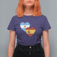 Argentina Spain Flag Two Hearts Graphic T Shirt For Women Dual Argentine Spanish Heritage Love Pride