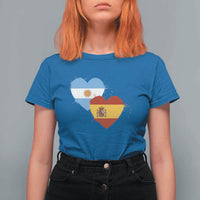 Argentina Spain Flag Two Hearts Graphic T Shirt For Women Dual Argentine Spanish Heritage Love Pride