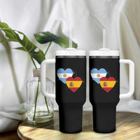 Argentina Spain Flag Two Hearts Graphic Tumbler With Handle Dual Argentine Spanish Heritage Love Pride