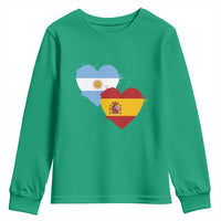 Argentina Spain Flag Two Hearts Graphic Youth Sweatshirt Dual Argentine Spanish Heritage Love Pride