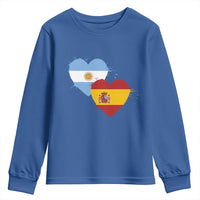 Argentina Spain Flag Two Hearts Graphic Youth Sweatshirt Dual Argentine Spanish Heritage Love Pride