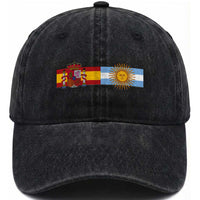 Spain Argentina Dual Flag Graphic Washed Cotton Baseball Cap Mixed Roots Spanish Argentine Heritage Pride Match Day