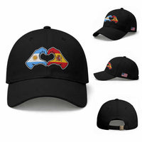 Argentina Spain Flag Heart Hands Graphic Baseball Cap Argentine Spanish Mixed Roots Pride Dual Heritage Match Day