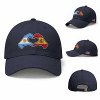 Argentina Spain Flag Heart Hands Graphic Baseball Cap Argentine Spanish Mixed Roots Pride Dual Heritage Match Day