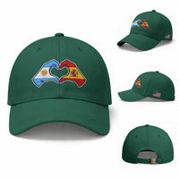 Argentina Spain Flag Heart Hands Graphic Baseball Cap Argentine Spanish Mixed Roots Pride Dual Heritage Match Day
