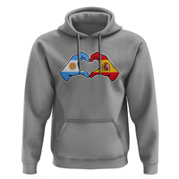 Argentina Spain Flag Heart Hands Graphic Hoodie Argentine Spanish Mixed Roots Pride Dual Heritage Match Day
