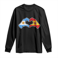 Argentina Spain Flag Heart Hands Graphic Long Sleeve Shirt Argentine Spanish Mixed Roots Pride Dual Heritage Match Day