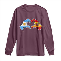 Argentina Spain Flag Heart Hands Graphic Long Sleeve Shirt Argentine Spanish Mixed Roots Pride Dual Heritage Match Day
