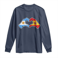 Argentina Spain Flag Heart Hands Graphic Long Sleeve Shirt Argentine Spanish Mixed Roots Pride Dual Heritage Match Day