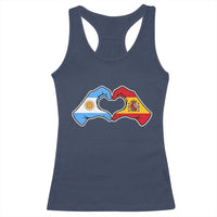 Argentina Spain Flag Heart Hands Graphic Racerback Tank Top Argentine Spanish Mixed Roots Pride Dual Heritage Match Day