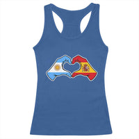 Argentina Spain Flag Heart Hands Graphic Racerback Tank Top Argentine Spanish Mixed Roots Pride Dual Heritage Match Day