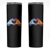 Argentina Spain Flag Heart Hands Graphic Skinny Tumbler Argentine Spanish Mixed Roots Pride Dual Heritage Match Day