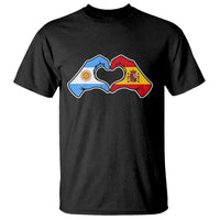 Argentina Spain Flag Heart Hands Graphic T Shirt Argentine Spanish Mixed Roots Pride Dual Heritage Match Day