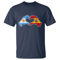 Argentina Spain Flag Heart Hands Graphic T Shirt Argentine Spanish Mixed Roots Pride Dual Heritage Match Day