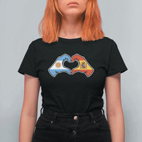 Argentina Spain Flag Heart Hands Graphic T Shirt For Women Argentine Spanish Mixed Roots Pride Dual Heritage Match Day