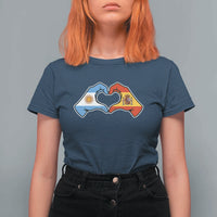 Argentina Spain Flag Heart Hands Graphic T Shirt For Women Argentine Spanish Mixed Roots Pride Dual Heritage Match Day