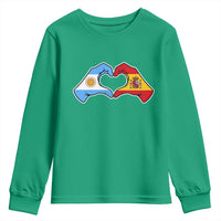 Argentina Spain Flag Heart Hands Graphic Youth Sweatshirt Argentine Spanish Mixed Roots Pride Dual Heritage Match Day