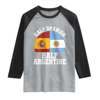 Half Spanish Half Argentine Flag Graphic Raglan Shirt Proud Spain Argentina Dual Heritage Pride