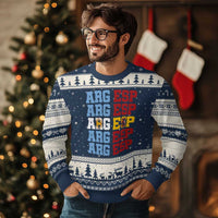 Retro ARG ESP Argentina Espana Flag Typography Graphic Ugly Christmas Sweater Country Code Dual Argentine Spainish Heritage Pride