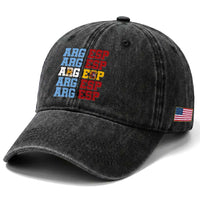 Retro ARG ESP Argentina Espana Flag Typography Graphic Washed Cotton Baseball Cap Country Code Dual Argentine Spainish Heritage Pride