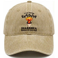 Funny Toilet Mushroom Cloud Gag Graphic Washed Cotton Baseball Cap I Was Having Explosive Diarrhea Before It Was Cool