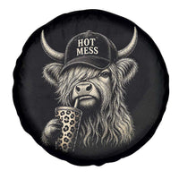 Hot Mess Highland Cow Sipping Iced Coffee Meme Spare Tire Cover Funny Sarcastic Everyday Life Country Western Style