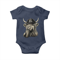 Hot Mess Highland Cow Sipping Iced Coffee Meme Baby Onesie Funny Sarcastic Everyday Life Country Western Style