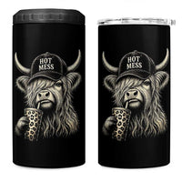 Hot Mess Highland Cow Sipping Iced Coffee Meme 4 in 1 Can Cooler Tumbler Funny Sarcastic Everyday Life Country Western Style