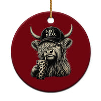 Hot Mess Highland Cow Sipping Iced Coffee Meme Ceramic Ornament Funny Sarcastic Everyday Life Country Western Style