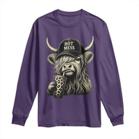 Hot Mess Highland Cow Sipping Iced Coffee Meme Long Sleeve Shirt Funny Sarcastic Everyday Life Country Western Style