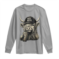 Hot Mess Highland Cow Sipping Iced Coffee Meme Long Sleeve Shirt Funny Sarcastic Everyday Life Country Western Style