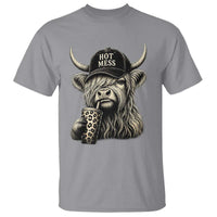 Hot Mess Highland Cow Sipping Iced Coffee Meme T Shirt Funny Sarcastic Everyday Life Country Western Style