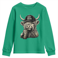 Hot Mess Highland Cow Sipping Iced Coffee Meme Youth Sweatshirt Funny Sarcastic Everyday Life Country Western Style