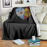 Argentina Spain Flag Mixed Roots Fingerprint Heart Graphic Throw Blanket Argentine Spanish Dual Heritage Hispanic Pride Match Day