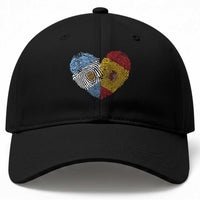 Argentina Spain Flag Mixed Roots Fingerprint Heart Graphic Baseball Cap Argentine Spanish Dual Heritage Hispanic Pride Match Day