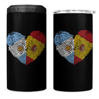 Argentina Spain Flag Mixed Roots Fingerprint Heart Graphic 4 in 1 Can Cooler Tumbler Argentine Spanish Dual Heritage Hispanic Pride Match Day