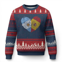 Argentina Spain Flag Mixed Roots Fingerprint Heart Graphic Ugly Christmas Sweater Argentine Spanish Dual Heritage Hispanic Pride Match Day