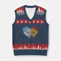 Argentina Spain Flag Mixed Roots Fingerprint Heart Graphic V-Neck Knit Sweater Vest Argentine Spanish Dual Heritage Hispanic Pride Match Day