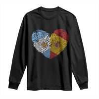 Argentina Spain Flag Mixed Roots Fingerprint Heart Graphic Long Sleeve Shirt Argentine Spanish Dual Heritage Hispanic Pride Match Day