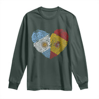Argentina Spain Flag Mixed Roots Fingerprint Heart Graphic Long Sleeve Shirt Argentine Spanish Dual Heritage Hispanic Pride Match Day