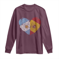 Argentina Spain Flag Mixed Roots Fingerprint Heart Graphic Long Sleeve Shirt Argentine Spanish Dual Heritage Hispanic Pride Match Day