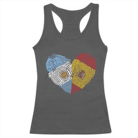 Argentina Spain Flag Mixed Roots Fingerprint Heart Graphic Racerback Tank Top Argentine Spanish Dual Heritage Hispanic Pride Match Day