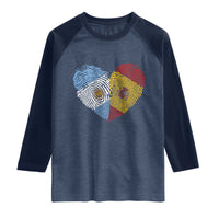 Argentina Spain Flag Mixed Roots Fingerprint Heart Graphic Raglan Shirt Argentine Spanish Dual Heritage Hispanic Pride Match Day