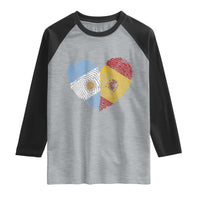Argentina Spain Flag Mixed Roots Fingerprint Heart Graphic Raglan Shirt Argentine Spanish Dual Heritage Hispanic Pride Match Day