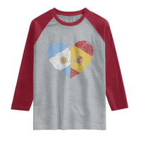 Argentina Spain Flag Mixed Roots Fingerprint Heart Graphic Raglan Shirt Argentine Spanish Dual Heritage Hispanic Pride Match Day