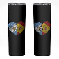 Argentina Spain Flag Mixed Roots Fingerprint Heart Graphic Skinny Tumbler Argentine Spanish Dual Heritage Hispanic Pride Match Day