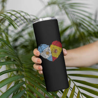 Argentina Spain Flag Mixed Roots Fingerprint Heart Graphic Skinny Tumbler Argentine Spanish Dual Heritage Hispanic Pride Match Day