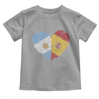 Argentina Spain Flag Mixed Roots Fingerprint Heart Graphic Toddler T Shirt Argentine Spanish Dual Heritage Hispanic Pride Match Day