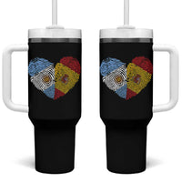 Argentina Spain Flag Mixed Roots Fingerprint Heart Graphic Tumbler With Handle Argentine Spanish Dual Heritage Hispanic Pride Match Day